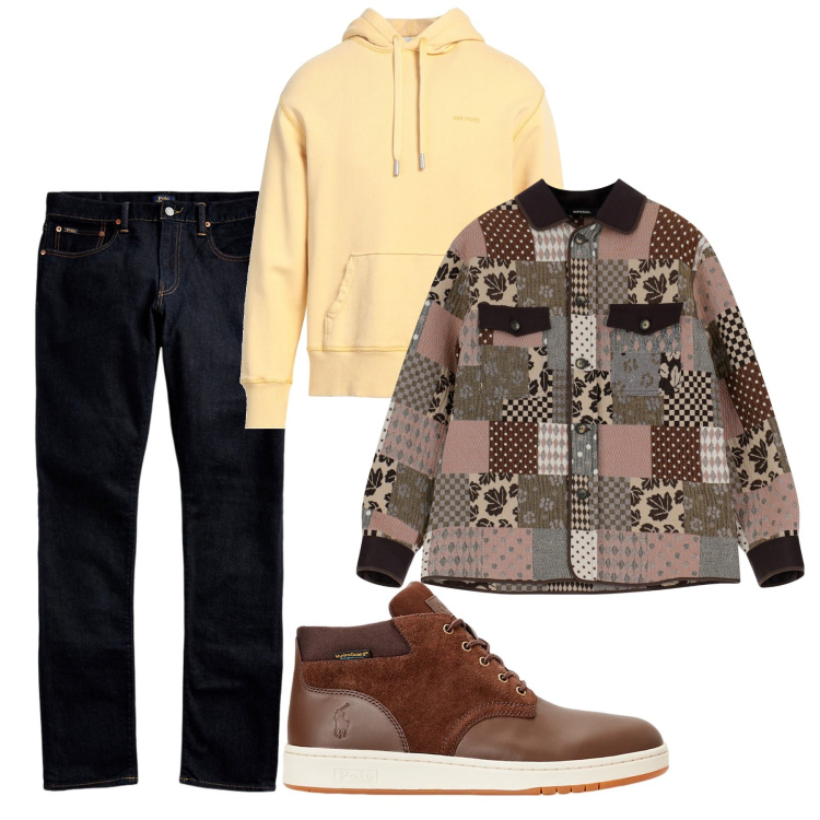 Outfit uomo - City. Stile Trendy per Tutti i giorni. Abbinamento con felpe con cappuccio, giacche, jeans, stivali.