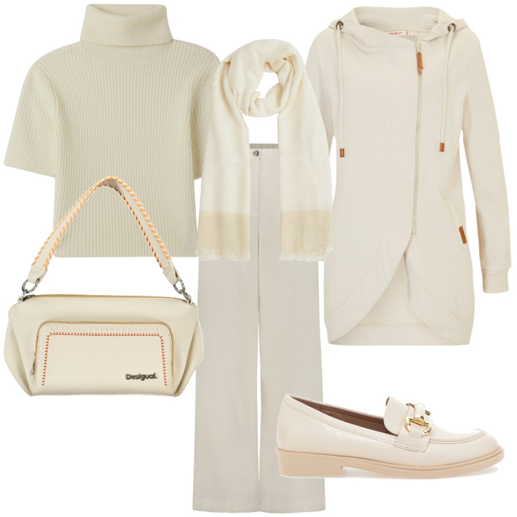 Outfit donna - Total look #1981312. Stile Casual per Tutti i giorni. Abbinamento con blazer, maglieria, sciarpe, mocassini, pantaloni, borse a spalla.