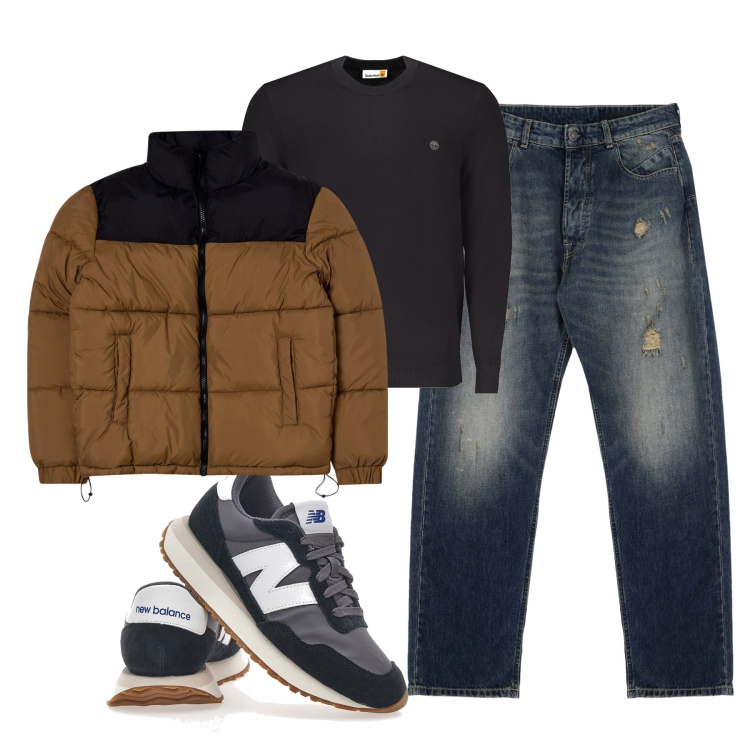 Outfit uomo - Total look #1981317. Stile Casual per Tutti i giorni. Abbinamento con giacche, jeans strappati, sneakers, maglieria.