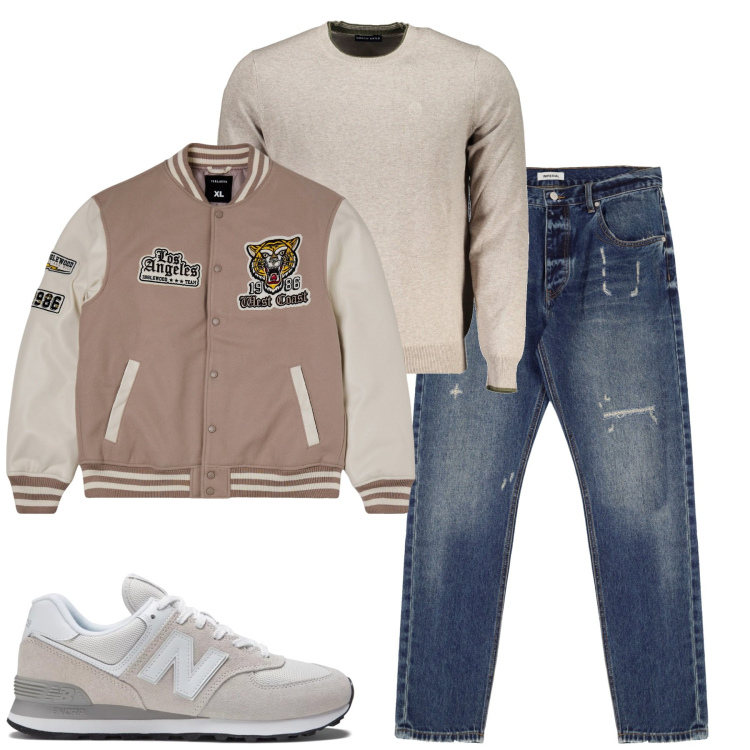 Outfit uomo - Total look #1981328. Stile Casual per Tutti i giorni. Abbinamento con bomber, sneakers, jeans dritti, maglieria.