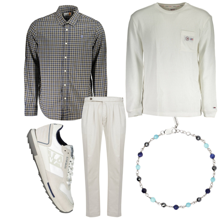 Outfit uomo - La camicia a quadretti. Stile Casual per Tutti i giorni. Abbinamento con braccialetti, pantaloni, camicie, maglieria, sneakers.