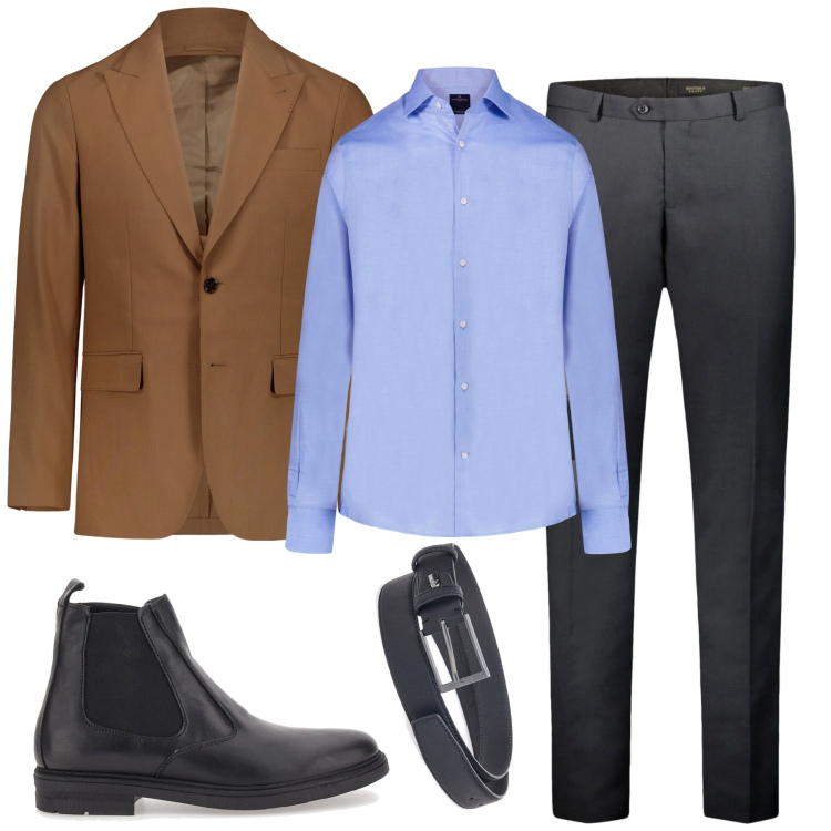 Outfit uomo - Ufficio. Stile Business/Elegante per Ufficio. Abbinamento con camicie, abiti, cinture, stivali e stivaletti, pantaloni.