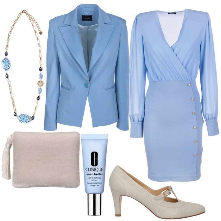 Outfit donna - Total look #1981373. Stile Chic per Serata fuori. Abbinamento con décolleté, primer, vestiti a tubino, blazer, ciondoli, pochette.
