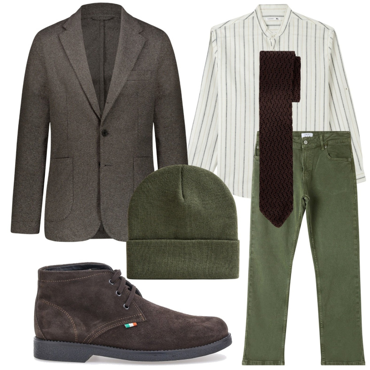 Outfit uomo - Stiloso. Stile Urban per Ufficio. Abbinamento con camicie, pantaloni, berretti, giacche, scarpe stringate, cravatte.