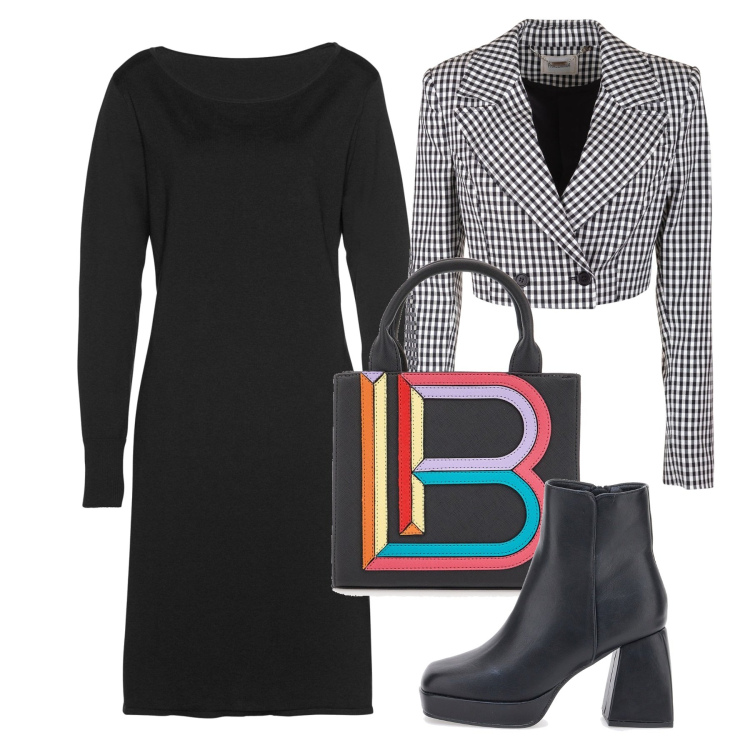 Outfit donna - Nero city. Stile Urban per Tutti i giorni. Abbinamento con vestiti, blazer, stivaletti, borse a mano.