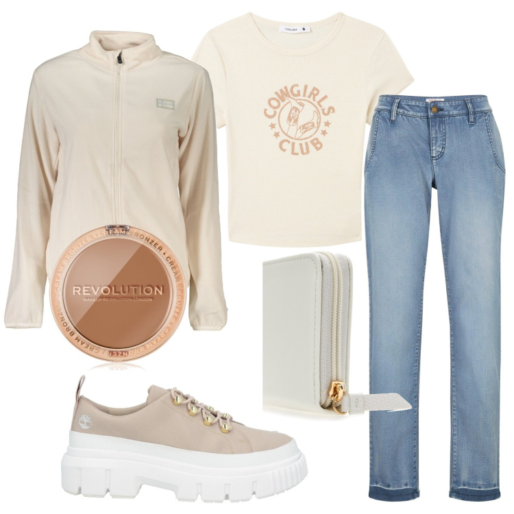 Outfit donna - E allora oggi così. Stile Casual per Tutti i giorni. Abbinamento con jeans, sneakers, terre, t-shirt, portafogli, felpe.
