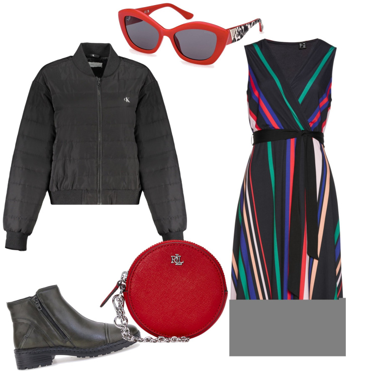 Outfit donna - Pausa pranzo. Stile Urban per Ufficio. Abbinamento con vestiti, pochette, stivaletti, blazer, occhiali da sole.