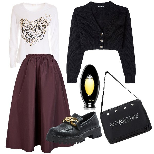 Outfit donna - Must have: Mocassino. Stile Mannish per Tutti i giorni. Abbinamento con profumi, cardigans, mocassini, t-shirt, borse messenger, gonne lunghe.