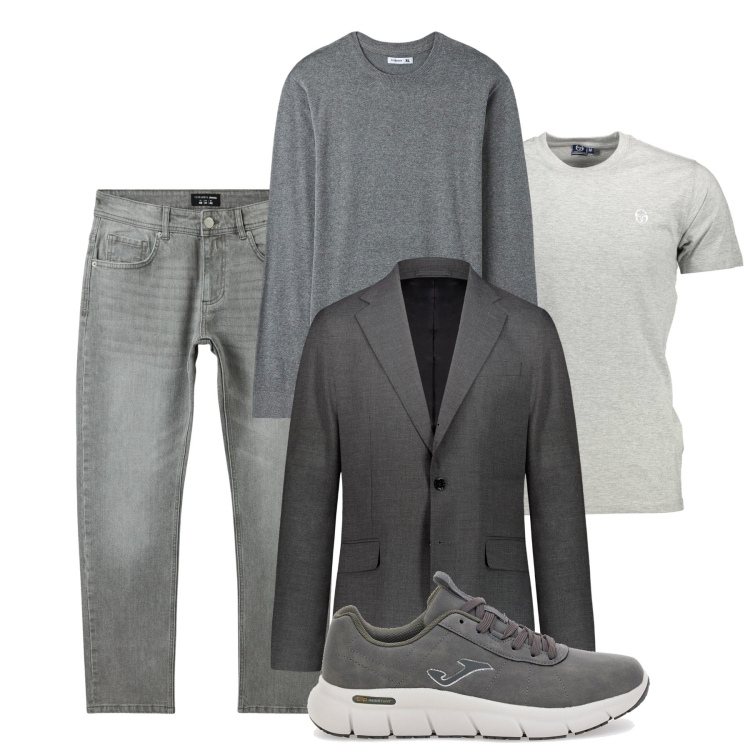 Outfit uomo - Grigio giorno. Stile Urban per Tutti i giorni. Abbinamento con maglieria, jeans, sneakers, abiti, t-shirt.