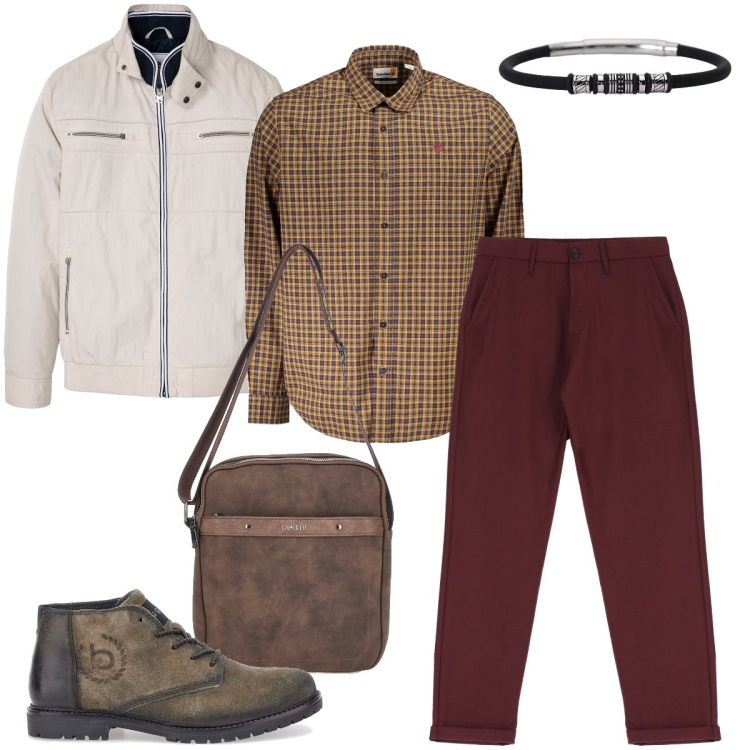 Outfit uomo - In ufficio. Stile Casual per Ufficio. Abbinamento con giacche, braccialetti, pantaloni, scarpe stringate, portafogli, camicie.