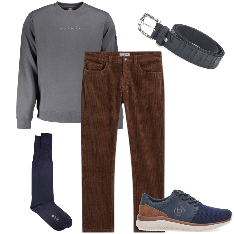 Outfit uomo - I pantaloni in velluto. Stile Casual per Tutti i giorni. Abbinamento con pantaloni, scarpe stringate, calzini, cinture, felpe.