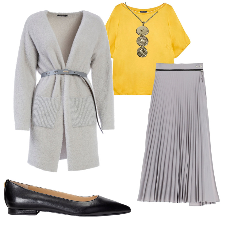 Outfit donna - Maglia ocra. Stile Casual chic per Serata fuori. Abbinamento con cardigans, gonne, ballerine, collane, t-shirt.