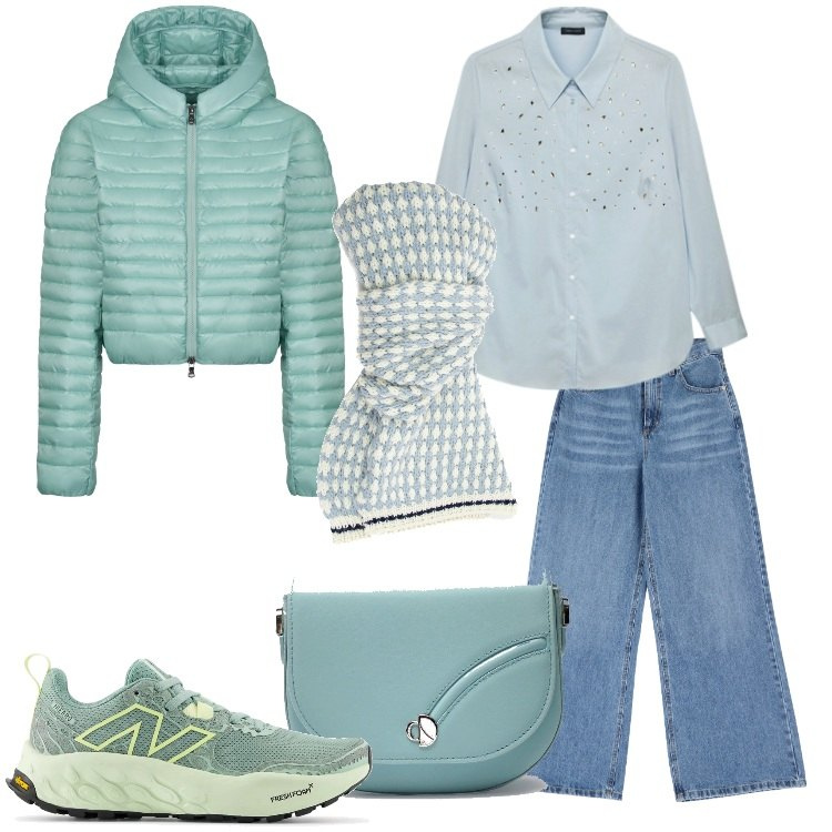 Outfit donna - Una sciarpa a ottobre - @susystyle. Stile Casual per Tutti i giorni. Abbinamento con sneakers, jeans, piumini, camicie, sciarpe, borse a tracolla.