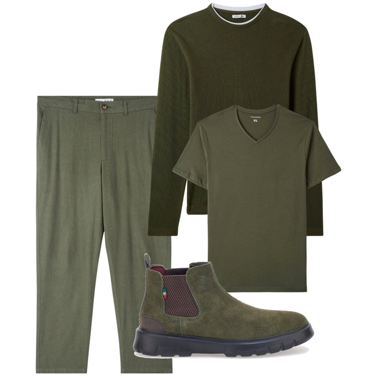 Outfit uomo - City. Stile Casual per Tutti i giorni. Abbinamento con pantaloni, t-shirt, maglieria, stivali e stivaletti.