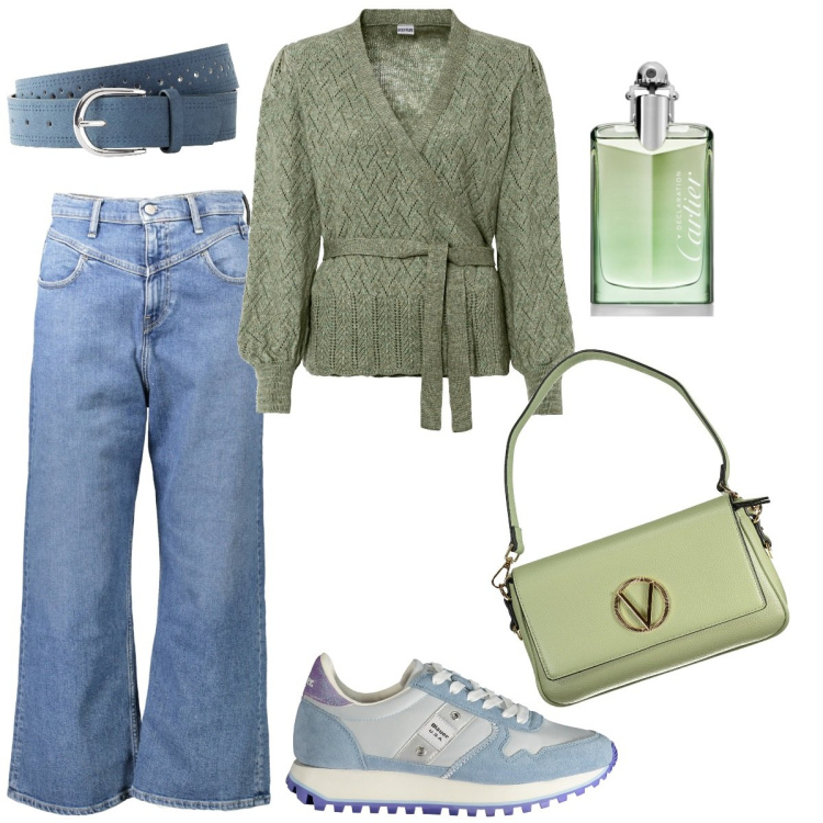 Outfit donna - Total look #1981869. Stile Basic per Scuola/Università. Abbinamento con maglieria, cinture, profumi, jeans, sneakers, borse a spalla.