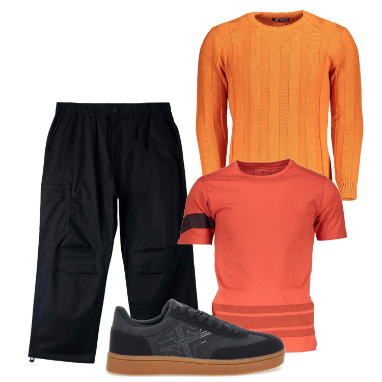 Outfit uomo - City. Stile Casual per Tutti i giorni. Abbinamento con pantaloni, sneakers, t-shirt, maglieria.