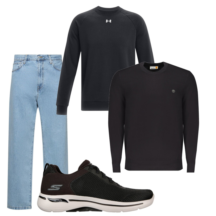 Outfit uomo - City. Stile Urban per Tutti i giorni. Abbinamento con sneakers, felpe, jeans, maglieria.