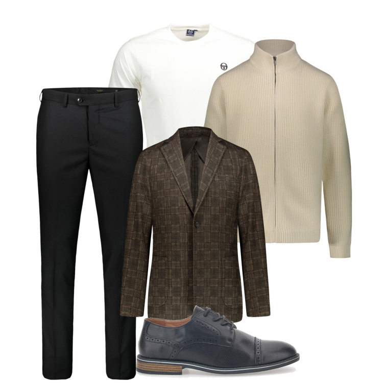 Outfit uomo - Zip e giacca. Stile Trendy per Serata speciale. Abbinamento con giacche, scarpe stringate, cardigans, pantaloni, t-shirt.