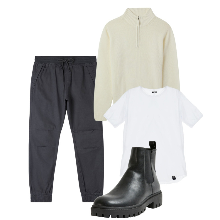 Outfit uomo - La mezza zip. Stile Casual per Tutti i giorni. Abbinamento con pantaloni, maglieria, stivali e stivaletti, t-shirt.