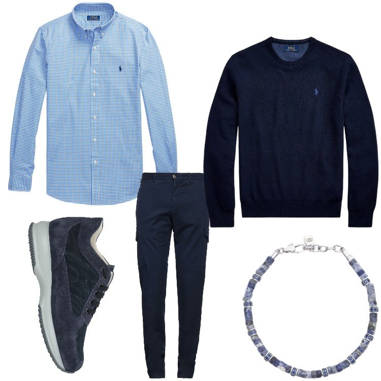 Outfit uomo - Piccoli quadretti. Stile Casual per Tutti i giorni. Abbinamento con sneakers, pantaloni cargo, braccialetti, maglieria, camicie.