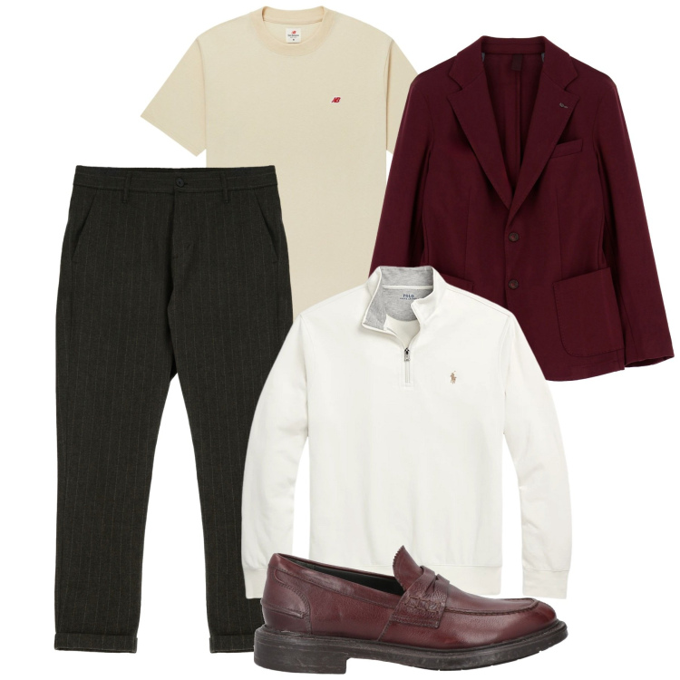 Outfit uomo - Equilibrio di colori. Stile Trendy per Tutti i giorni. Abbinamento con scarpe stringate, t-shirt, pantaloni, giacche, pullovers.
