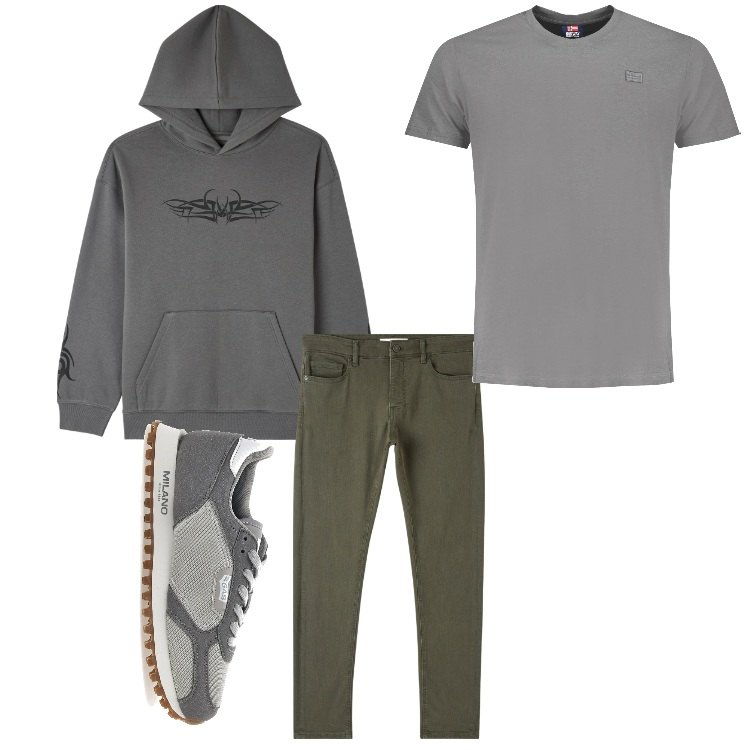 Outfit uomo - W la comodita´. Stile Casual per Tutti i giorni. Abbinamento con felpe con cappuccio, pantaloni skinny, sneakers, t-shirt.
