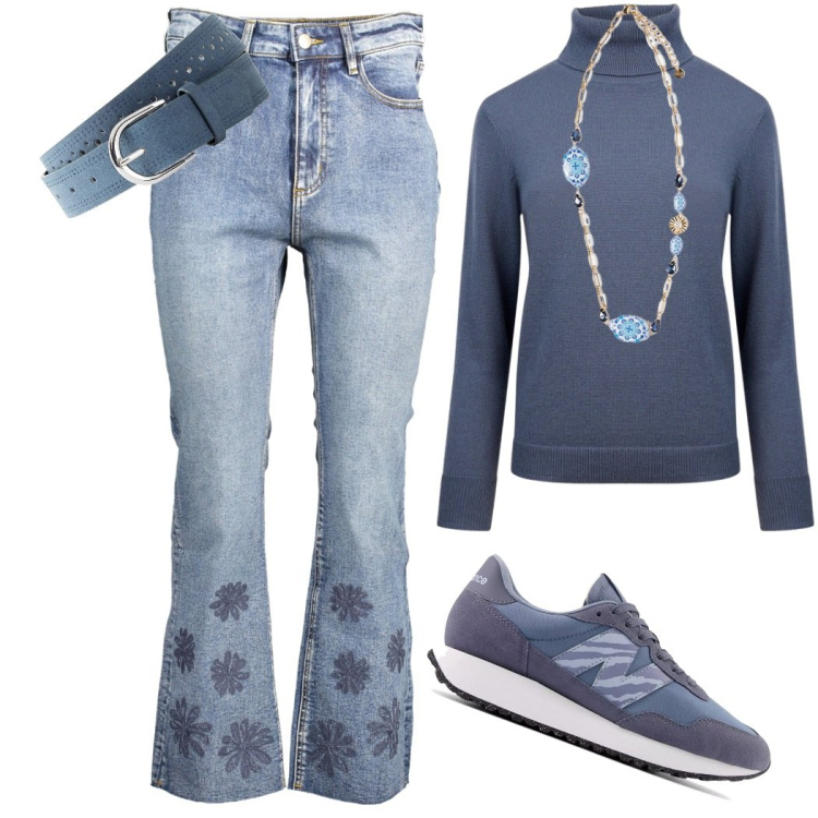 Outfit donna - Amabile jeans. Stile Casual chic per Tutti i giorni. Abbinamento con cinture, sneakers, maglieria, ciondoli, jeans.