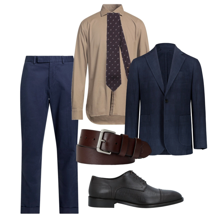 Outfit uomo - A cena con un fiore. Stile Business/Elegante per Serata speciale. Abbinamento con camicie, cravatte, scarpe stringate, cinture, pantaloni chino, giacche.