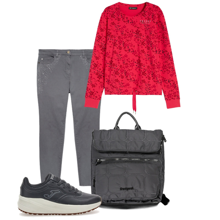 Outfit donna - Università. Stile Basic per Scuola/Università. Abbinamento con felpe, sneakers, zaini, jeans skinny.
