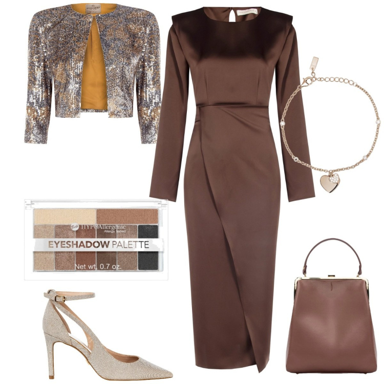 Outfit donna - Paillettes e dettagli scintillanti Curvy. Stile Chic per Cerimonia. Abbinamento con ombretti, braccialetti con ciondoli, vestiti midi/longuette, blazer, décolleté, borse a spalla.