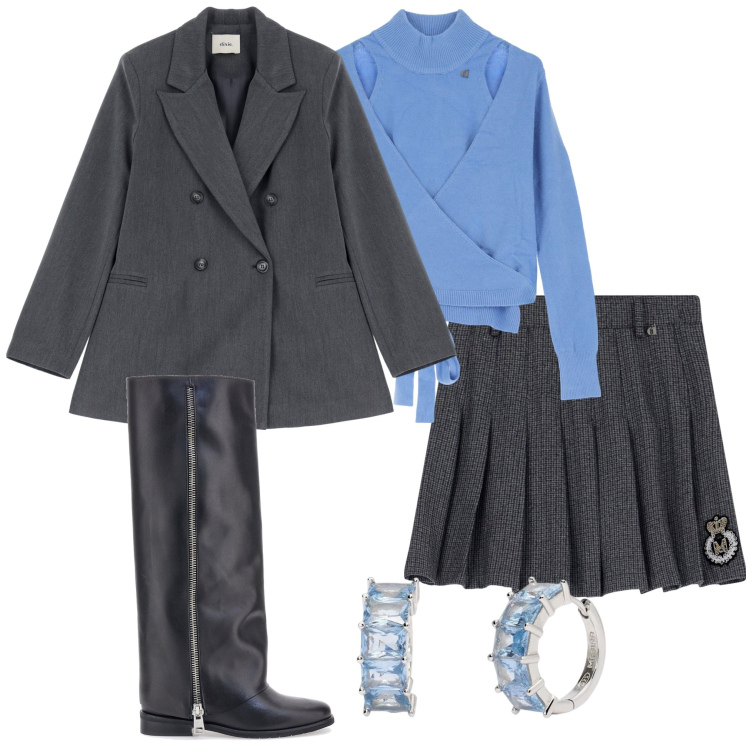 Outfit donna - Stivali per l\' autunno. Stile Casual chic per Tutti i giorni. Abbinamento con orecchini, maglieria, blazer, minigonne, stivali.