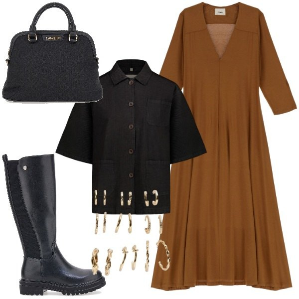 Outfit donna - Con gomma per l\'inverno. Stile Trendy per Tutti i giorni. Abbinamento con orecchini, vestiti lunghi, borse a spalla, blazer, stivali.