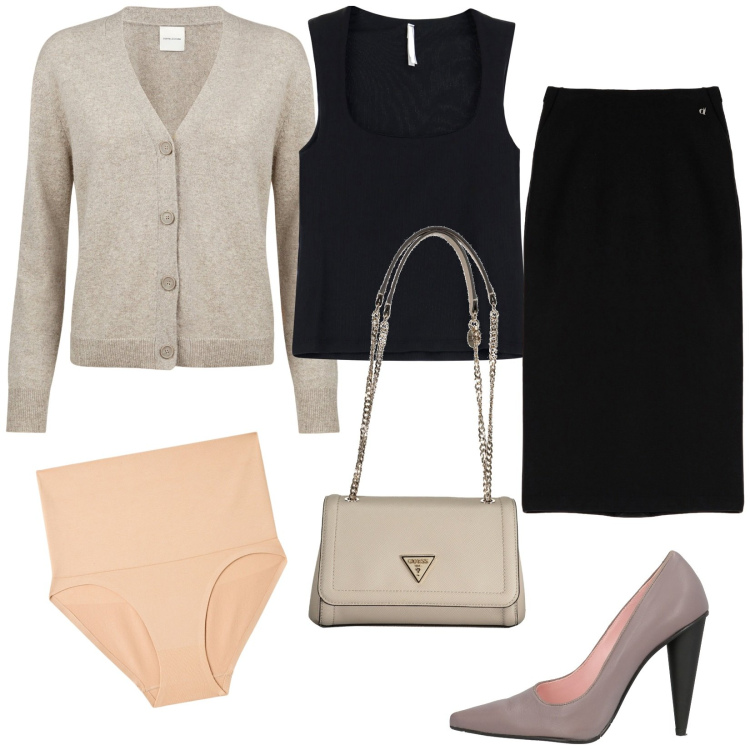 Outfit donna - Slip modellanti. Stile Chic per Ufficio. Abbinamento con décolleté, culotte, top, gonne, cardigans, borse a spalla.