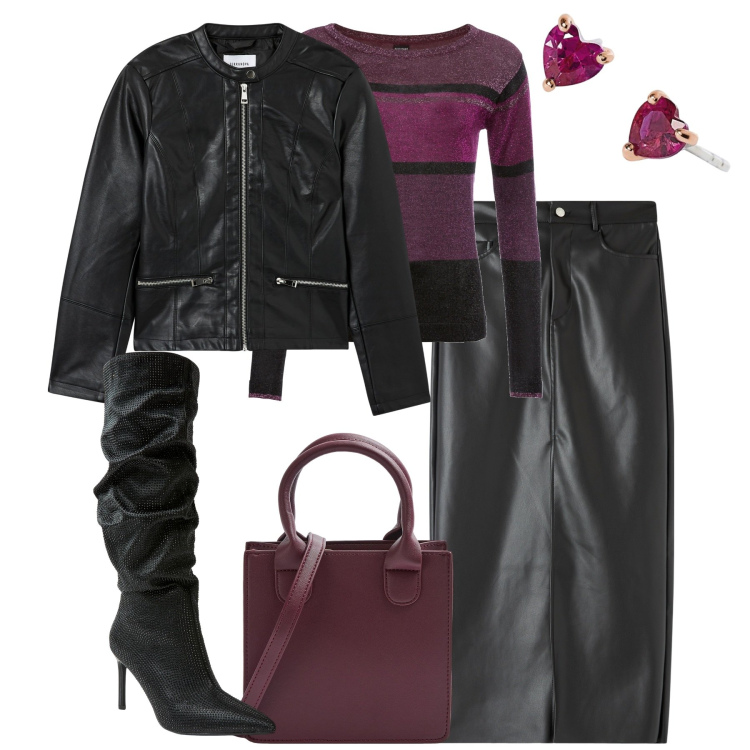 Outfit donna - Skin details. Stile Trendy per Tutti i giorni. Abbinamento con maglieria, gonne lunghe, blazer, shopping bag, stivali, orecchini.