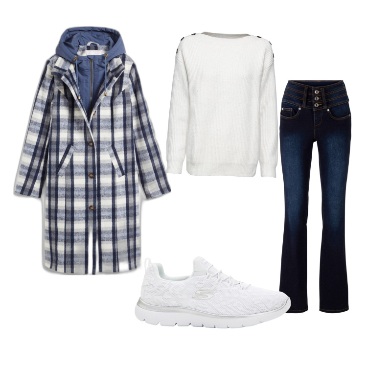 Outfit donna - Perfetto per la metro. Stile Casual per Scuola/Università. Abbinamento con jeans bootcut, maglieria, cappotti, sneakers.