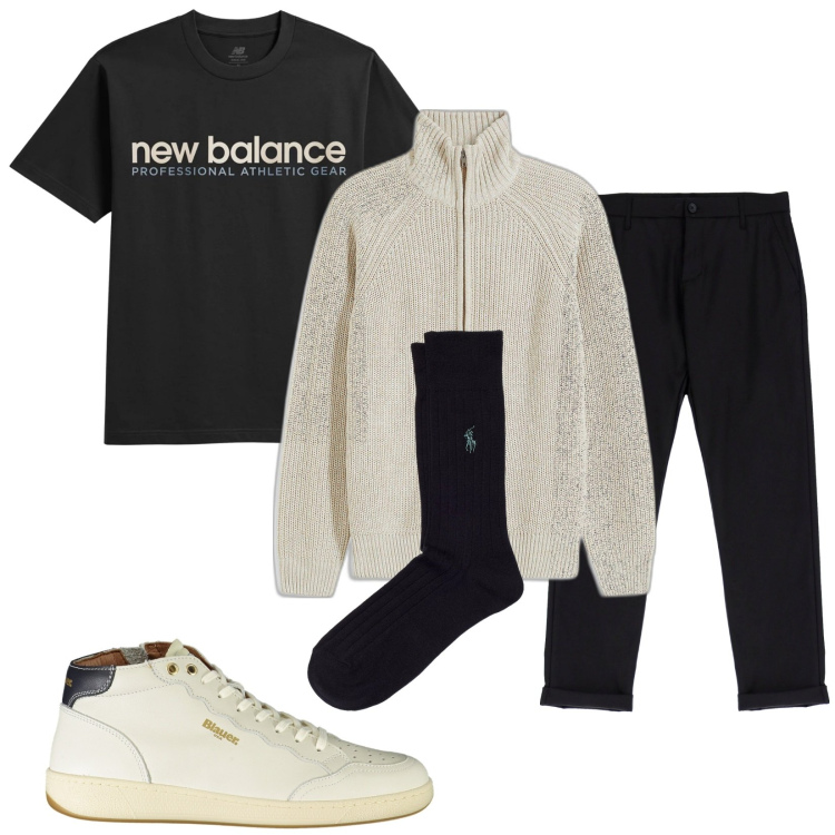 Outfit uomo - Total look #1982224. Stile Casual per Tutti i giorni. Abbinamento con cardigans, t-shirt, pantaloni, calzini, sneakers.