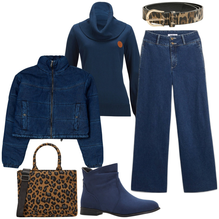Outfit donna - Total look #1982266. Stile Basic per Ufficio. Abbinamento con maglieria, stivaletti, jeans, blazer, shopping bag, cinture.