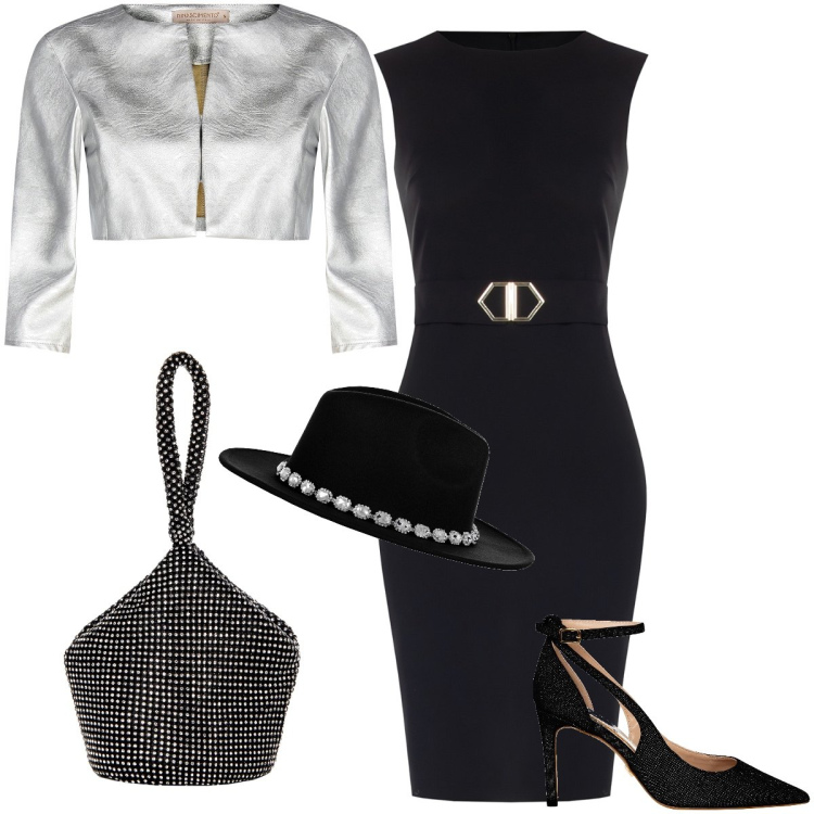 Outfit donna - Mi vesto con Rinascimento. Stile Chic per Serata fuori. Abbinamento con bolero, vestiti a tubino, décolleté, cappelli, pochette.