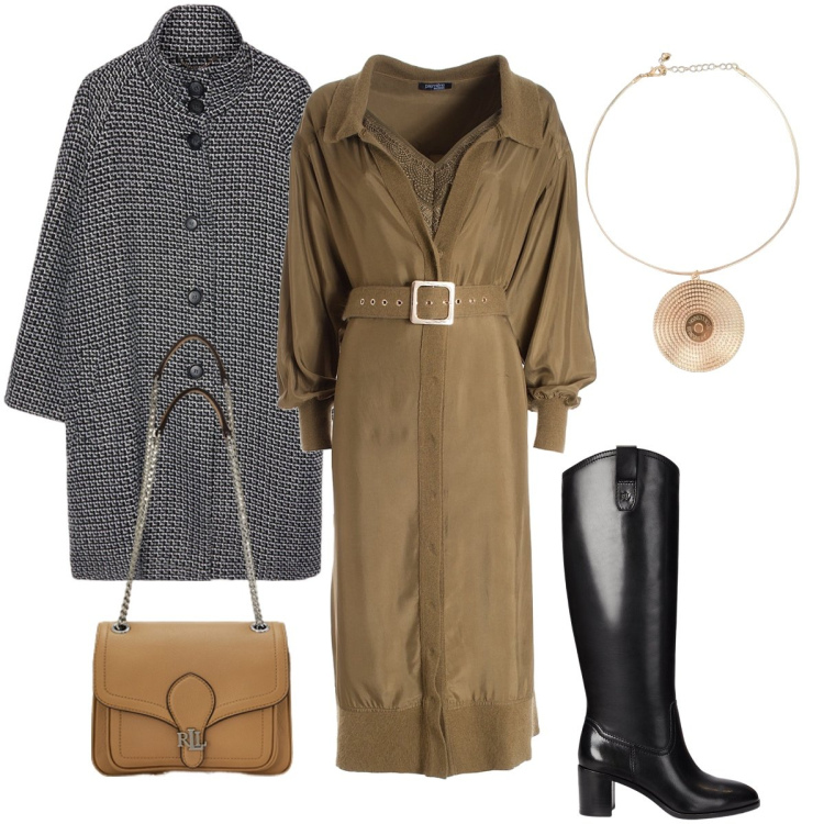 Outfit donna - Gli stivali in pelle. Stile Bon Ton per Tutti i giorni. Abbinamento con vestiti midi/longuette, borse a spalla, stivali, cappotti, ciondoli.