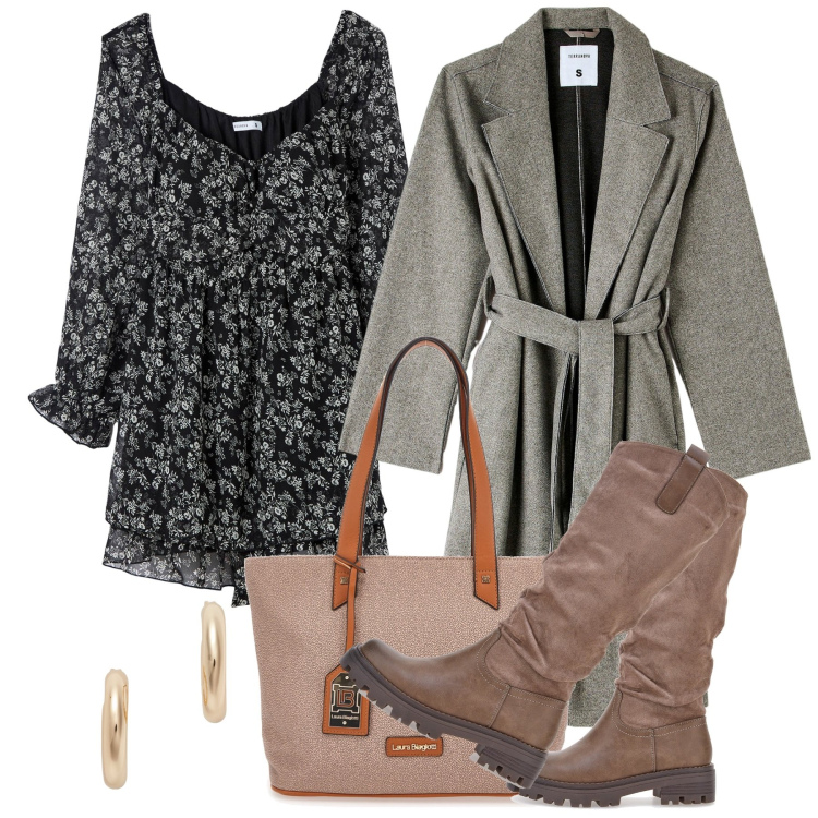 Outfit donna - Stivali addicted. Stile Romantica per Tutti i giorni. Abbinamento con vestiti, cappotti, orecchini, stivali, borse a spalla.