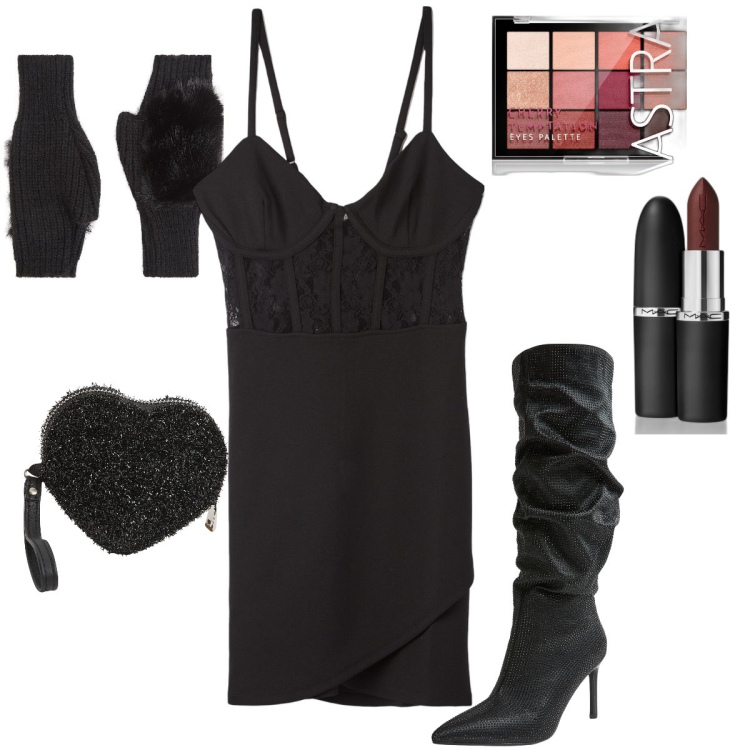 Outfit donna - Dark angel. Stile Sexy per Serata fuori. Abbinamento con rossetti, ombretti, stivali, vestiti a tubino, portafogli, guanti.