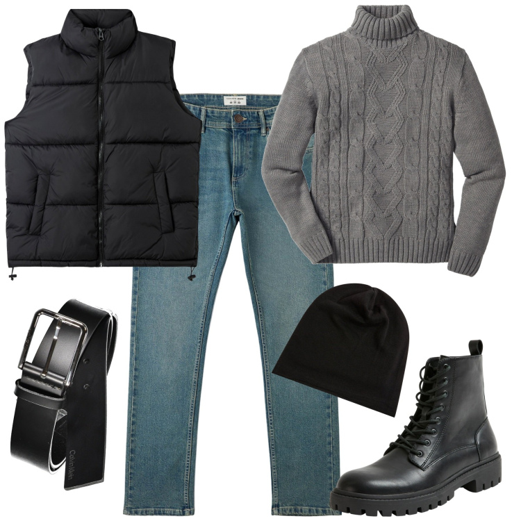 Outfit uomo - City. Stile Urban per Tutti i giorni. Abbinamento con maglieria, jeans, piumini, anfibi, berretti, cinture.