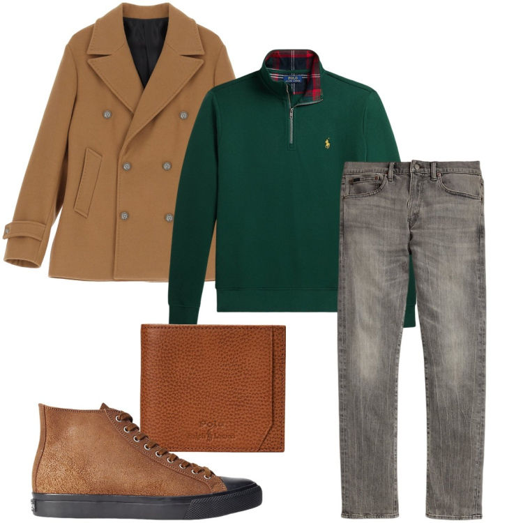 Outfit uomo - Il cappottino corto. Stile Urban per Ufficio. Abbinamento con giacche, sneakers, jeans, portafogli, felpe.