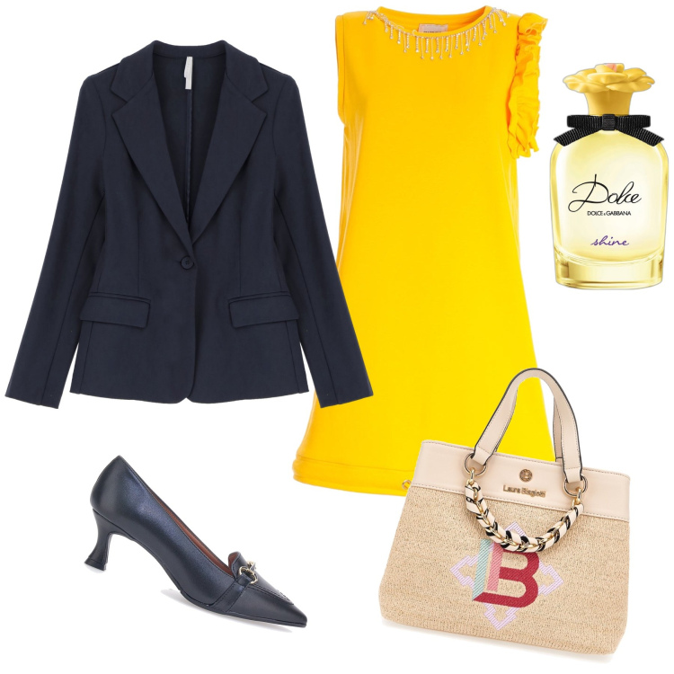 Outfit donna - Dolce ufficio. Stile Bon Ton per Ufficio. Abbinamento con profumi, vestiti senza maniche, blazer, décolleté, borse a mano.
