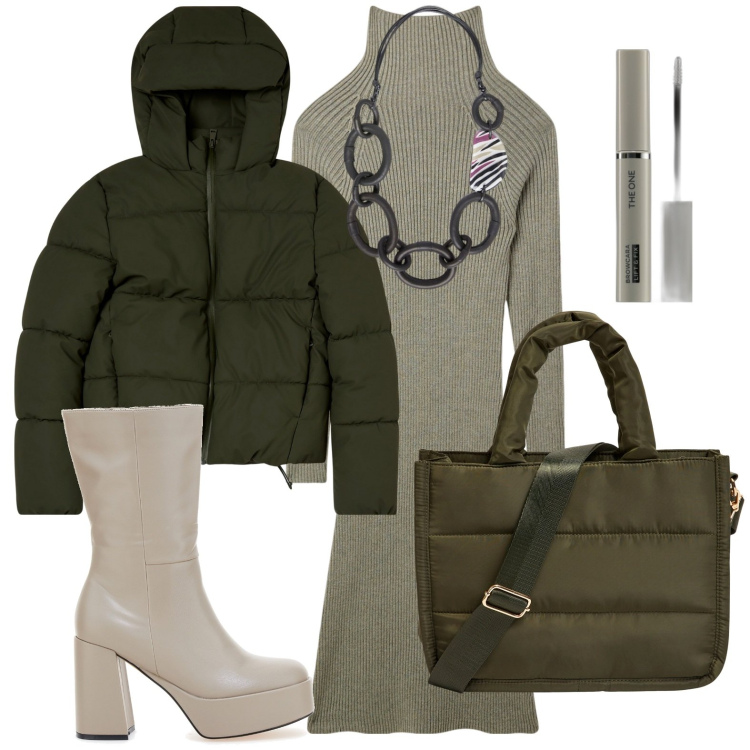 Outfit donna - Stivali per look grintoso. Stile Glamour per Tutti i giorni. Abbinamento con mascara, vestiti midi/longuette, blazer, shopping bag, stivali, collane.