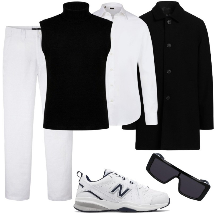 Outfit uomo - Pantaloni e camicia bianca. Stile Casual per Tutti i giorni. Abbinamento con pantaloni, cappotti, sneakers, gilet, camicie, occhiali da sole.