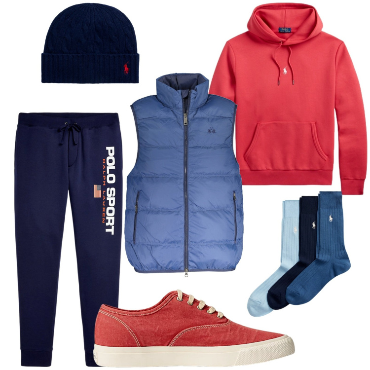 Outfit uomo - Comfort con la felpa. Stile Trendy per Sport. Abbinamento con sneakers, calzini, berretti, pantaloni, felpe con cappuccio, giacche.