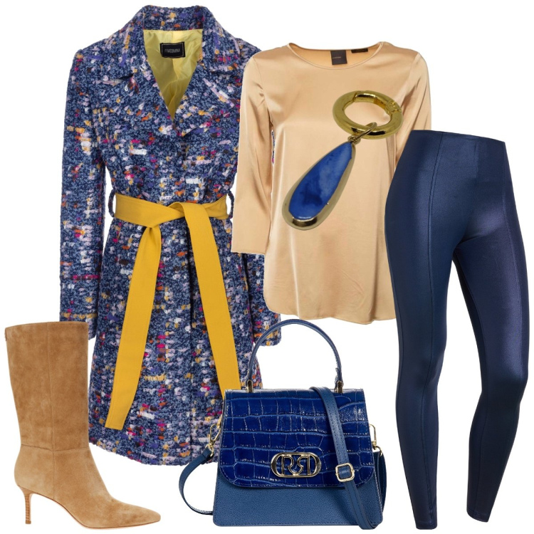 Outfit donna - Total look #1982653. Stile Casual chic per Tutti i giorni. Abbinamento con borse a mano, cappotti, pantaloni skinny, stivali, bluse, ciondoli.
