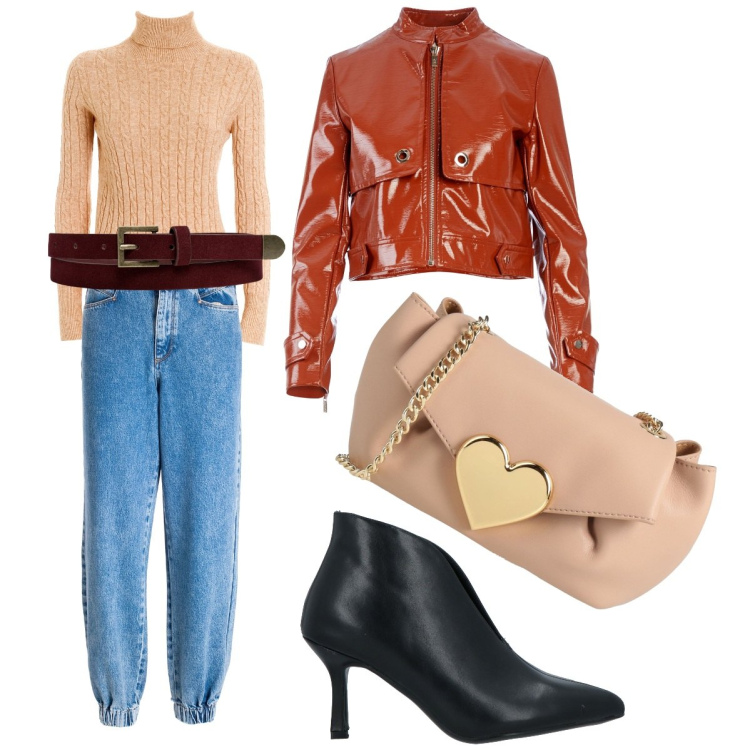Outfit donna - Molto Urban seratissima. Stile Urban per Serata fuori. Abbinamento con stivaletti, borse a tracolla, blazer, jeans dritti, maglieria, cinture.