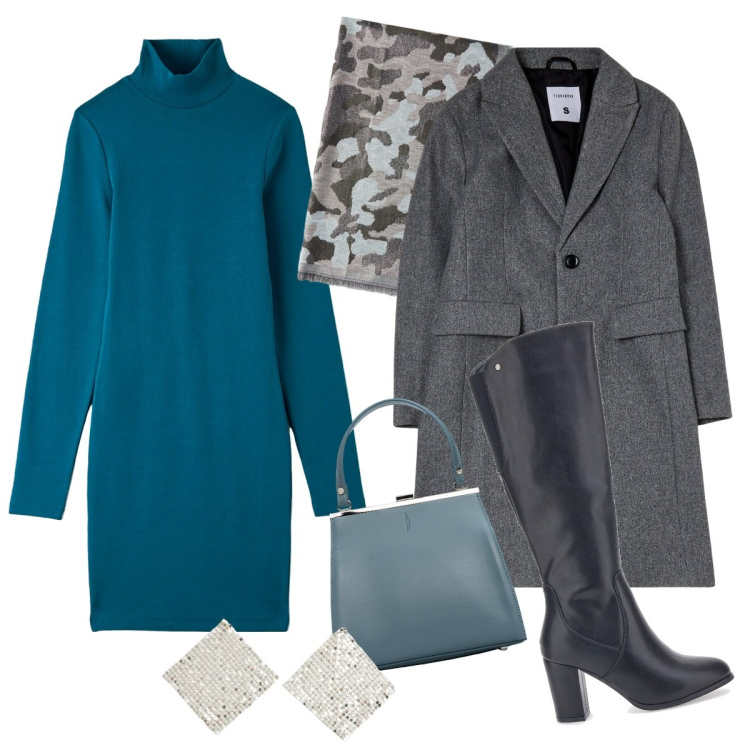 Outfit donna - Stivali sopra al ginocchio. Stile Casual chic per Tutti i giorni. Abbinamento con orecchini, vestiti, cappotti, stivali sopra il ginocchio, clutch, sciarpe.